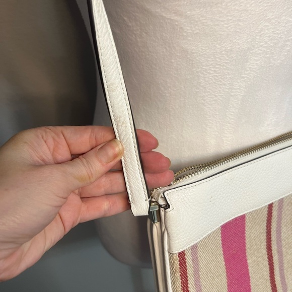 Kate Spade Leila Striped Canvas Triple
Gusset Crossbody White Pink red stripes - Picture 12 of 16
